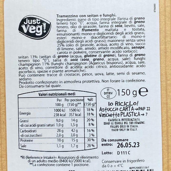 photo of Just Veg! (ALDI Italy) Tramezzino funghi e seitan shared by @lilium78 on  09 May 2023 - review
