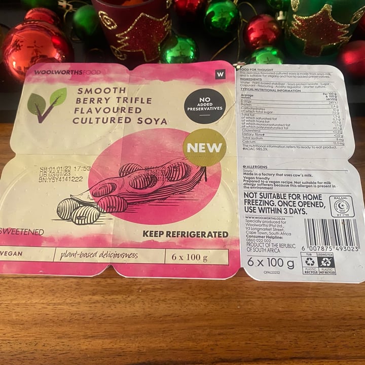 photo of Woolworths Food Smooth Berry Trifle Flavoured Cultured Soya shared by @marcytheresa on  19 Dec 2022 - review