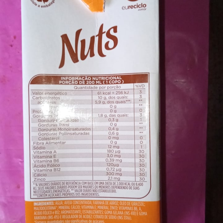 photo of Nuts leite vegetal de aveia shared by @ddm on  23 Jun 2023 - review