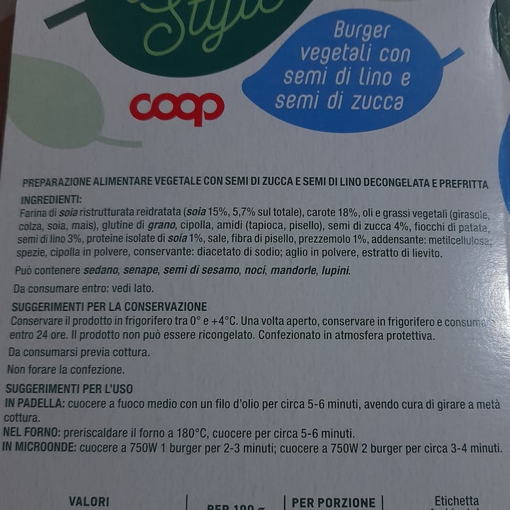 photo of Veggie Style (COOP) Burger Vegetali Con Semi Di Lino E Zucca shared by @oliveg on  02 Apr 2023 - review