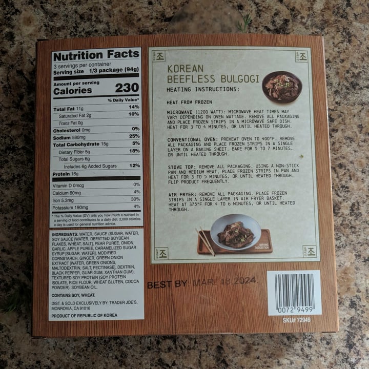 photo of Trader Joe's Korean Beefless Bulgogi shared by @oolaf-13 on  03 Feb 2023 - review