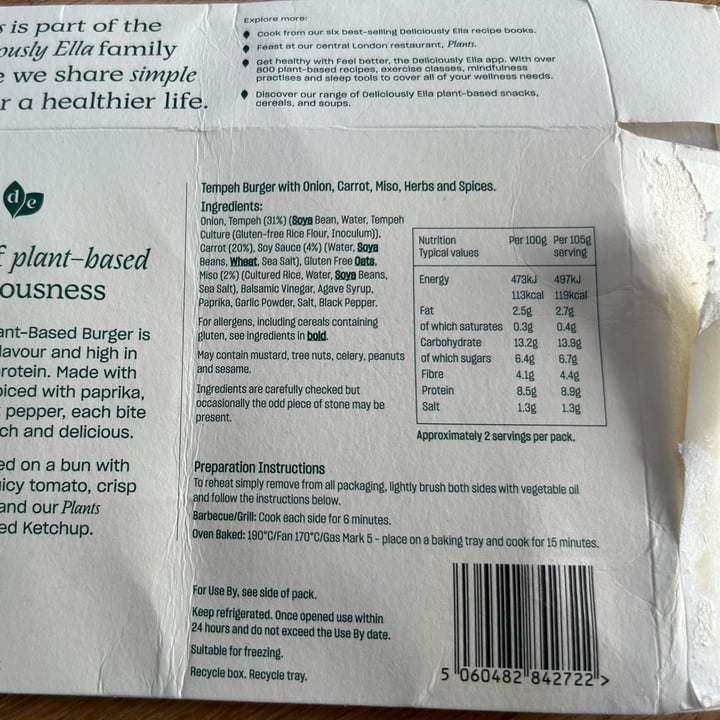 photo of Deliciously Ella Plants Temphe Burger shared by @veganarian-yogi on  05 Jun 2023 - review