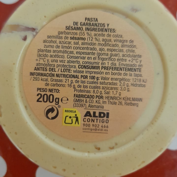 photo of ALDI Hummus (Natural) shared by @irmandadeantispecist on  31 May 2023 - review