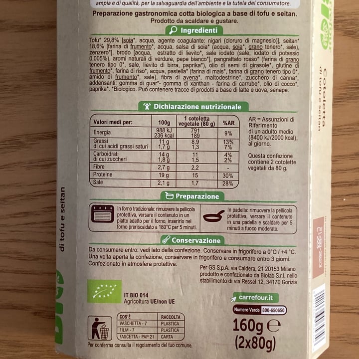 photo of Carrefour Bio Cotoletta di tofu e seitan shared by @oliviamissale on  31 Jul 2023 - review