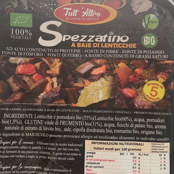 photo of TUTT' ALTRO Alimento Amico Spezzatino a base di Lenticchie shared by @alessandrabattaglia on  29 Mar 2023 - review
