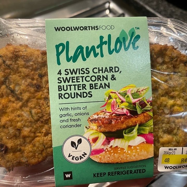 photo of Woolworths Food plantlove Swiss chard Sweetcorn And Butterbean Rounds shared by @sarahjeggle on  04 Jun 2023 - review