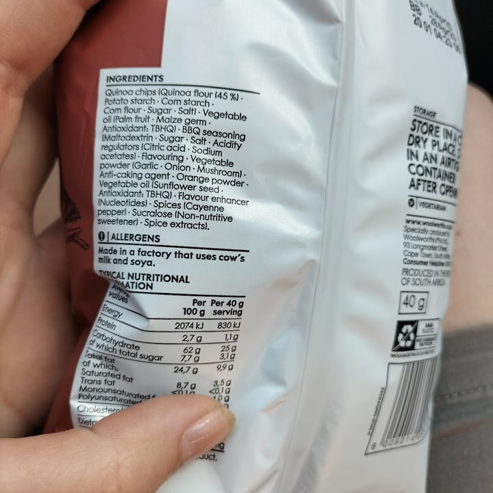 photo of Woolworths Food Quinoa chips bbq flavour shared by @cjandersenpost on  25 Jan 2023 - review