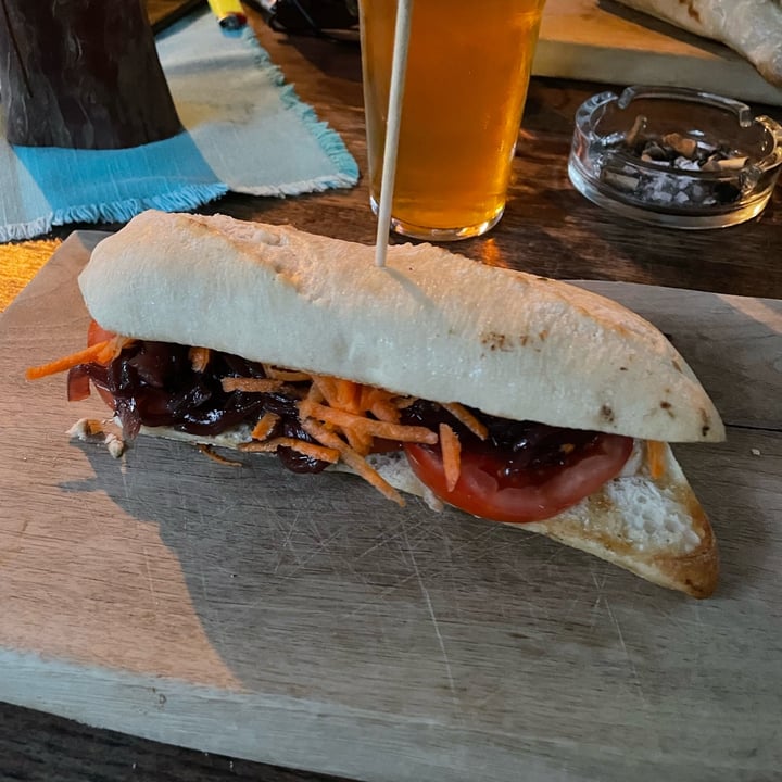 photo of Camping Koren Sandwich with home made hummus, caramelized onions, tomato and carrots shared by @pastaececi on  12 Aug 2023 - review