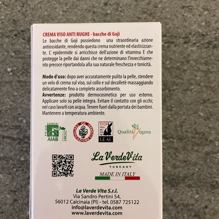 photo of La Verde Vita crema viso anti-rughe bacche di goji con Vitamina E shared by @caterinaveg on  28 Jul 2023 - review