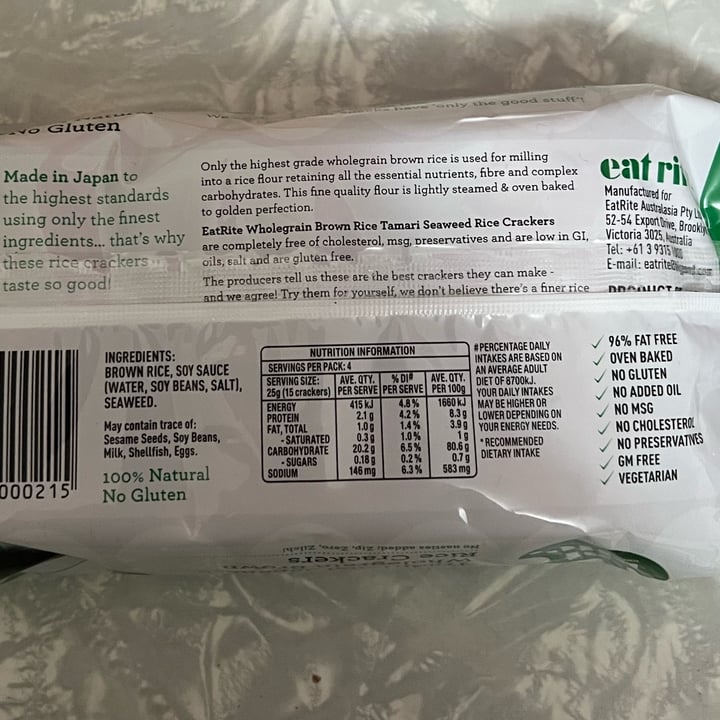 photo of Eat Rite Tamari Seaweed Wholegrain Brown Rice Crac shared by @vegan-friendly on  25 Feb 2023 - review