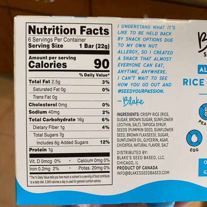 photo of Blake’s Seed-Based Original rice crispy treat shared by @beckyyy on  12 Jan 2023 - review