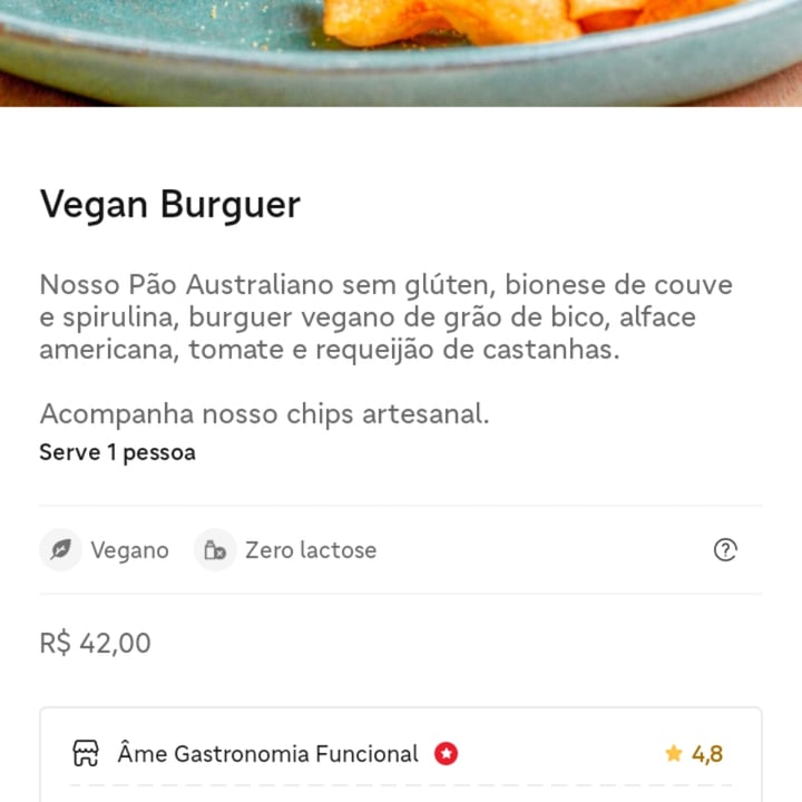 photo of Âme Gastronomia Funcional Burger Vegano De Grão De Bico shared by @estellakrausser on  30 Jun 2023 - review