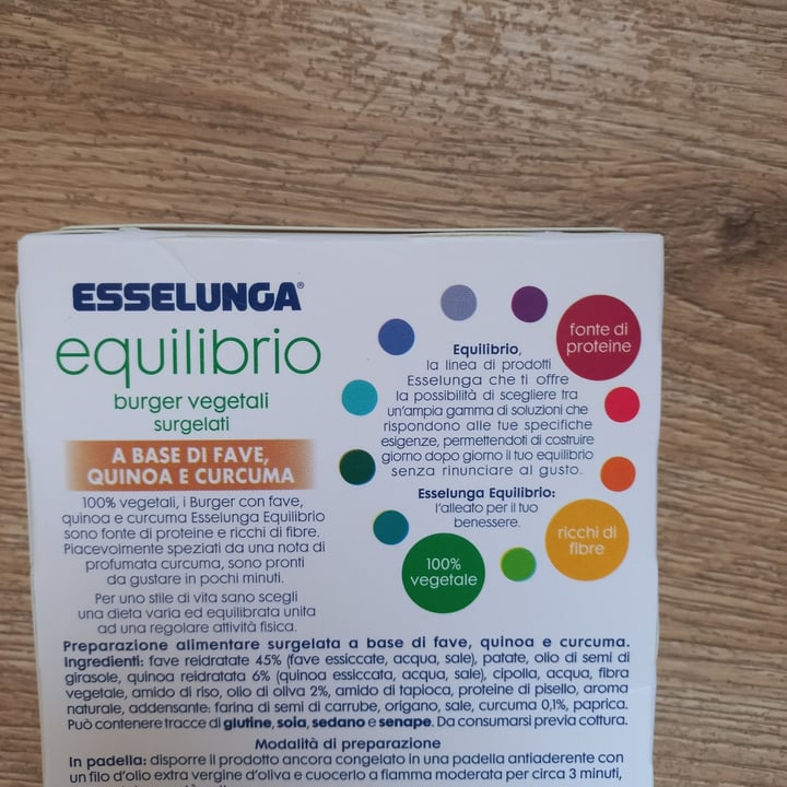 photo of Esselunga equilibrio Burger Vegetali (Fave, Quinoa e Curcuma) shared by @drone53 on  08 Jun 2023 - review