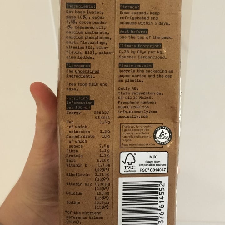 photo of Oatly Chocolate Oat Drink shared by @saera on  25 Dec 2022 - review
