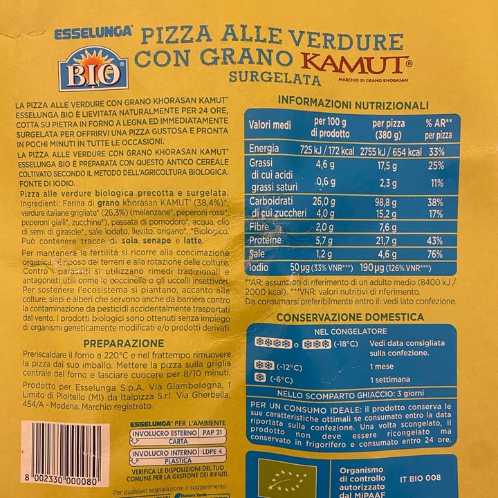 photo of Esselunga Bio Pizza alle verdure con grano kamut shared by @perlemammemucche on  16 Jul 2023 - review