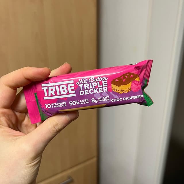 Nut Butter Triple Decker Choc Raspberry Bar from TRIBE - Vegan Product ...