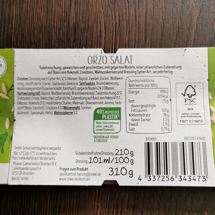 photo of Rewe To Go Orzo Salat shared by @tzschoppi on  17 Feb 2023 - review