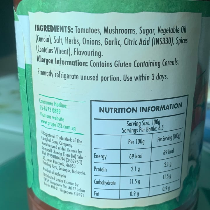 photo of Prego Tomato Pasta Sauce (Mushroom) shared by @leafthy on  12 Mar 2023 - review