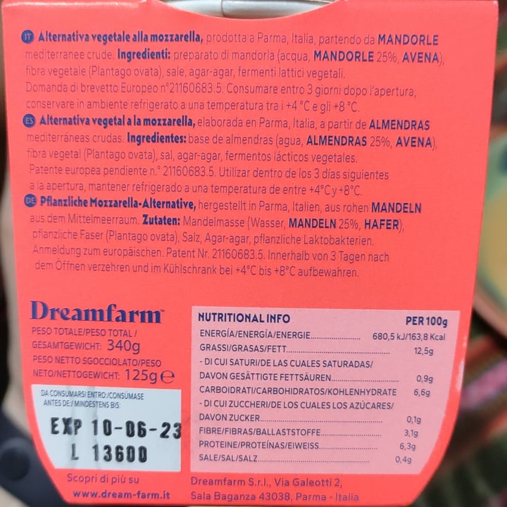 photo of Dream Farm Alternativa vegetale alla mozzarella shared by @esperanzafumilla on  17 Jun 2023 - review