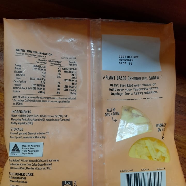 photo of Coles Nature's Kitchen Plant based cheddar style shred shared by @magdalenka on  11 Jan 2023 - review