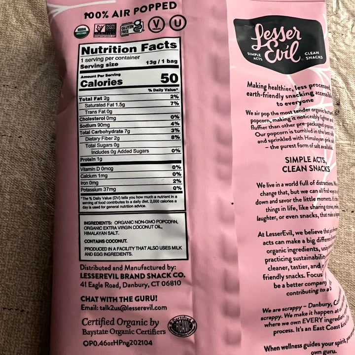 photo of Lesser Evil Snacks Himalayan pink salt popcorn shared by @annettej on  04 May 2023 - review