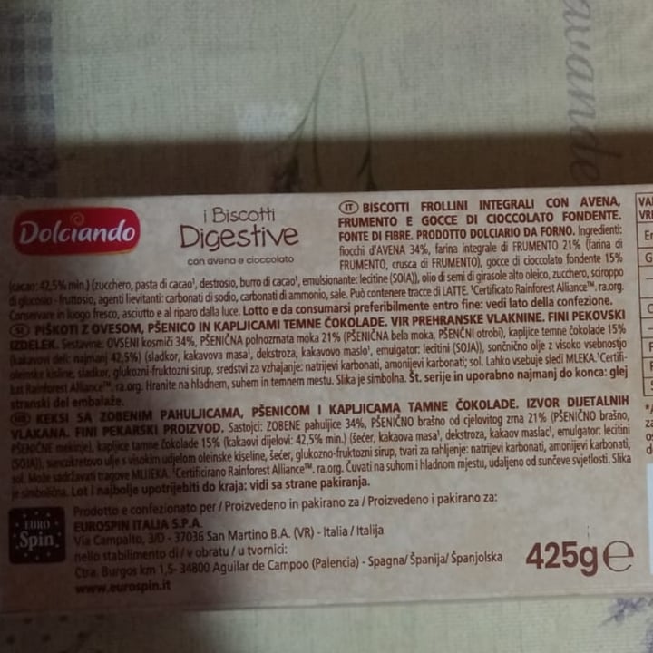 photo of Dolciando Biscotti Digestive Con Avena E Cioccolato shared by @elaisa-veg on  17 May 2023 - review