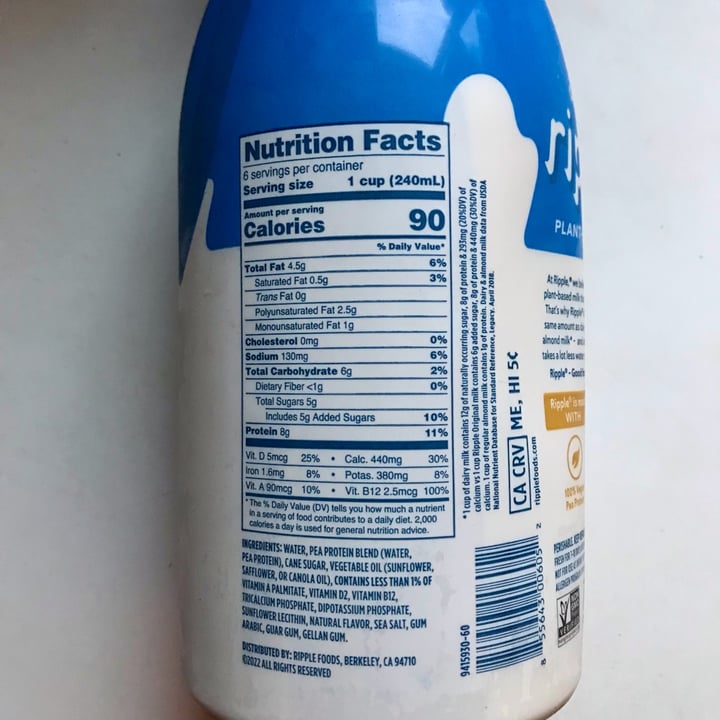 photo of Ripple Foods Original Plant-Based Milk shared by @kyu on  05 Jan 2023 - review