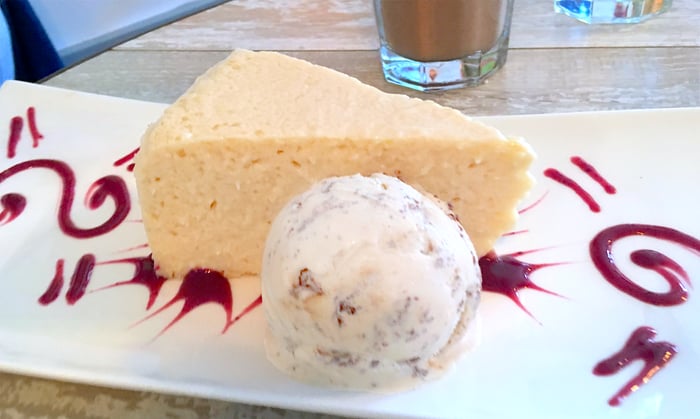 coconut cheesecake with salted caramel ice cream