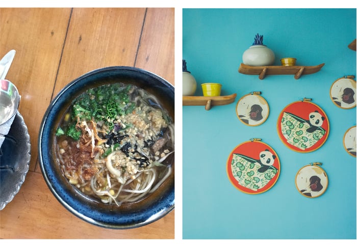 Exotic mushroon ramen (left)