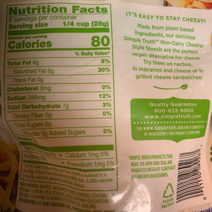 photo of Simple Truth non-dairy cheddar style shreds shared by @mayjaquez on  05 Oct 2020 - review