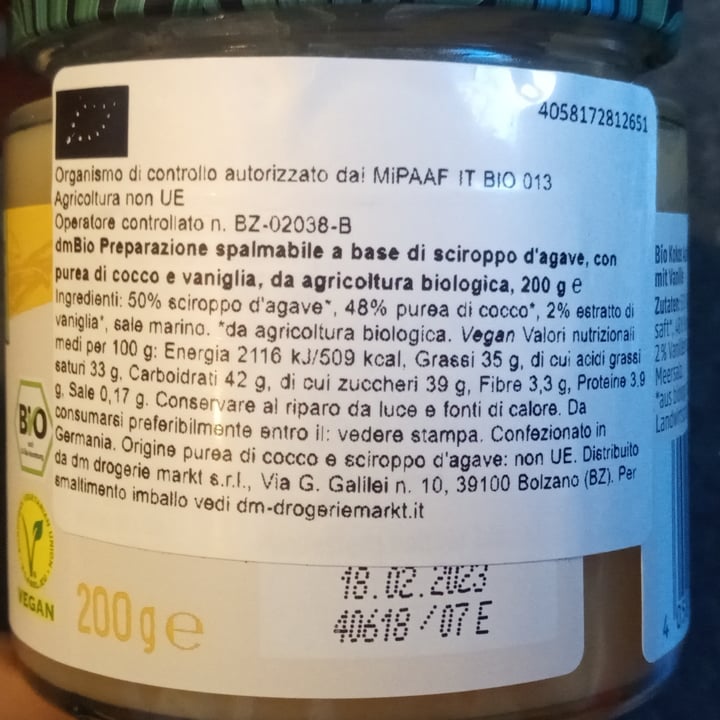 photo of dmBio Crema spalmabile Cocco e Vaniglia shared by @lucythewombat on  04 May 2022 - review
