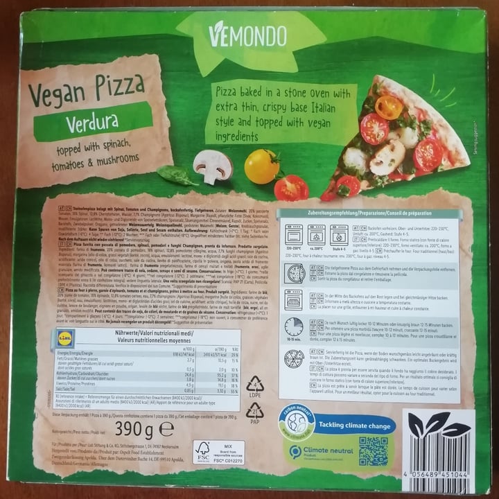 photo of Vemondo Vegan Pizza Verdura with Spinach, Tomatoes & Mushrooms shared by @flowerlollypop on  27 Mar 2022 - review
