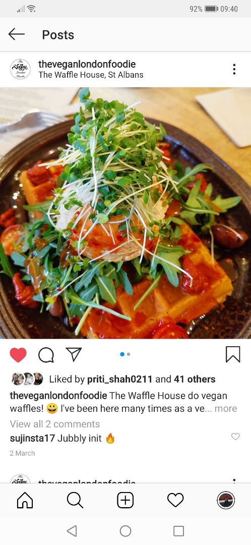 photo of The Waffle House Hummus and avocado dairy free waffle shared by @theveganlondonfoodie on  02 Apr 2020 - review