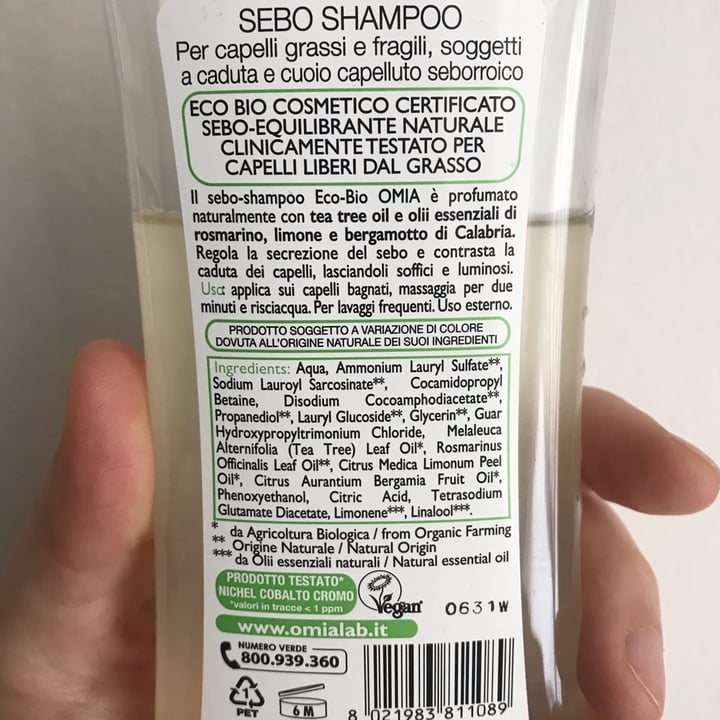 photo of Omia Laboratoires Sebo Shampoo Purificante Capelli Grassi shared by @grecome on  14 Jan 2022 - review