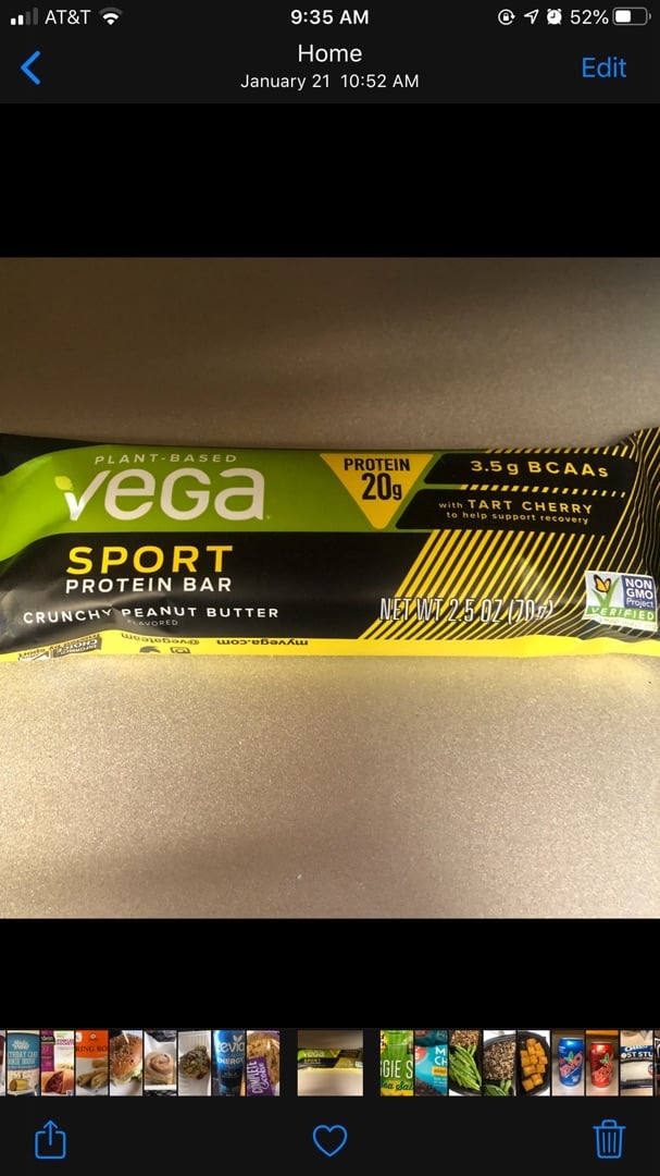 photo of Plant-Based Vega  Vega Sport Protein Bar Crunchy Peanut Butter shared by @squirrelsnacks on  23 Mar 2020 - review