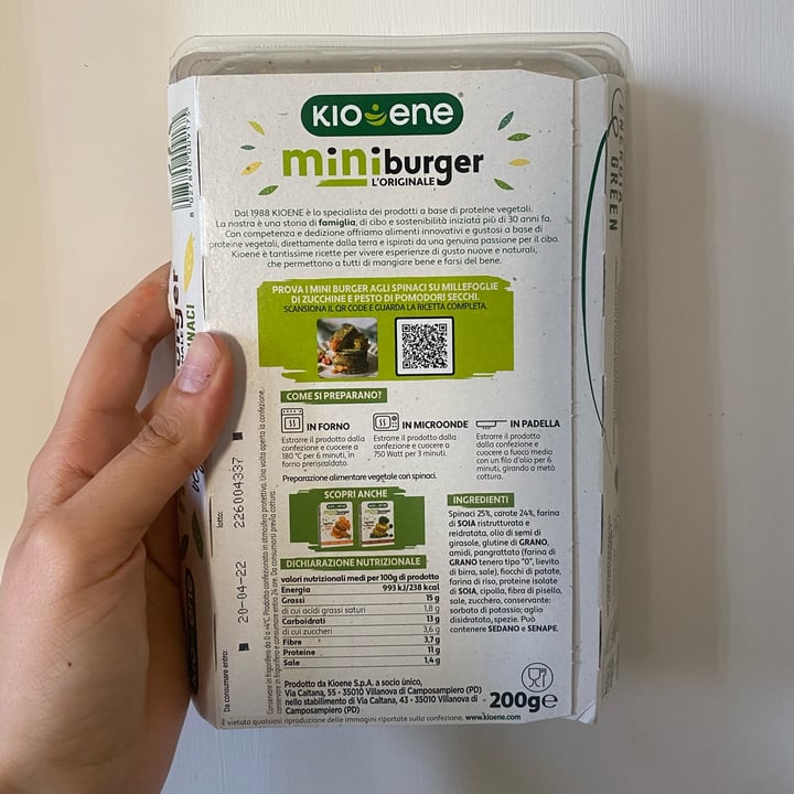 review photo of Kioene Mini Burger Vegetale Agli Spinaci shared by @robertaintrona on 29 Mar 2022 - review