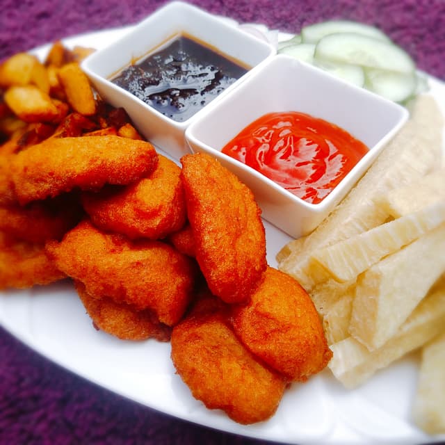 Photo of the dish “Mixed Platter Akara, Plantain, Yam Chips”
