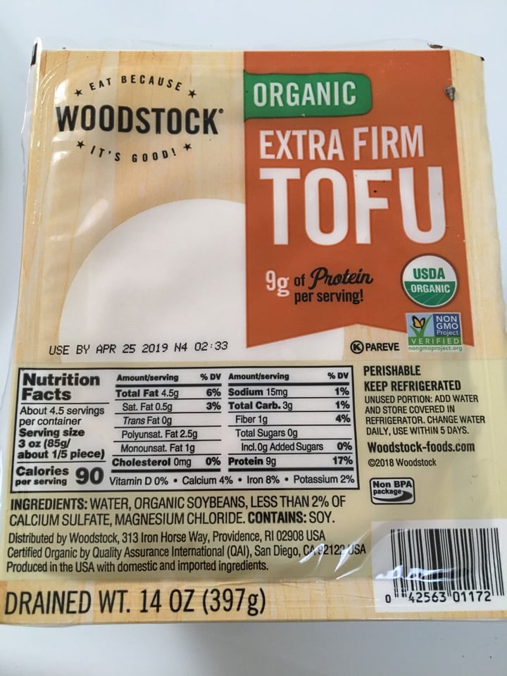 photo of Woodstock Organic Extra Firm Tofu shared by @ggsovegan on  24 Mar 2019 - review