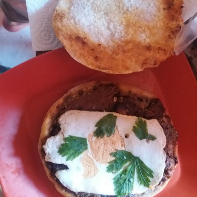 Foto do prato “Sanguche De Seitan, Huevo Frito, Jamon Y Queso Vegetal”