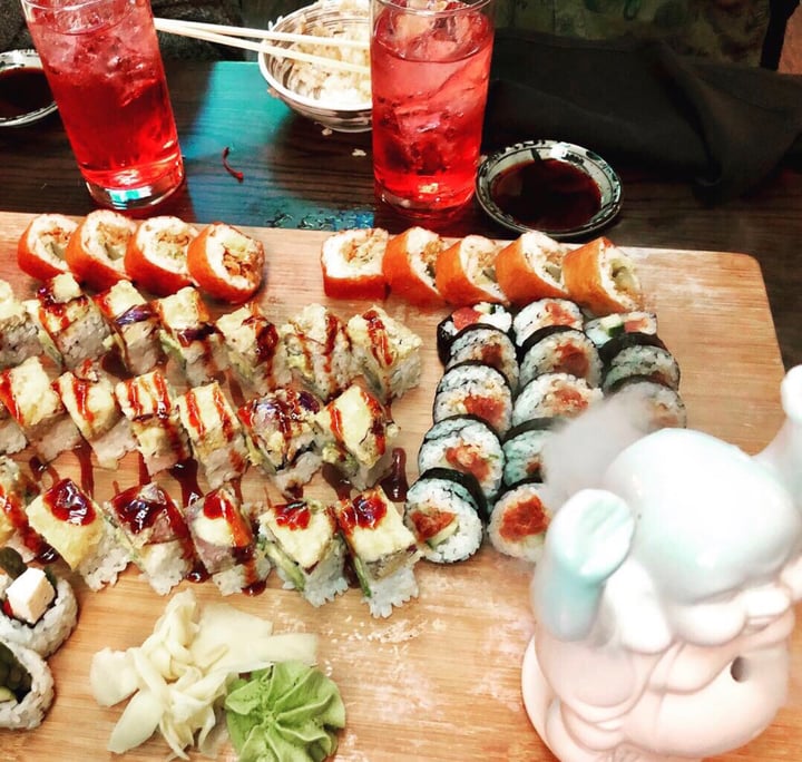 photo of Blue Sushi Sake Grill Vegan Sushi Boat and Raspberry Dessert shared by @craton0325 on  14 Sep 2019 - review