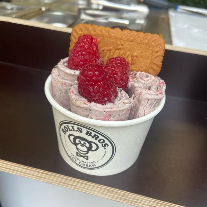 photo of Rolls Bros. Ice Cream Vegan Coconut Icecream with raspberries, biscoff and oreos shared by @cplusconsciouscuisin on  20 Jun 2022 - review