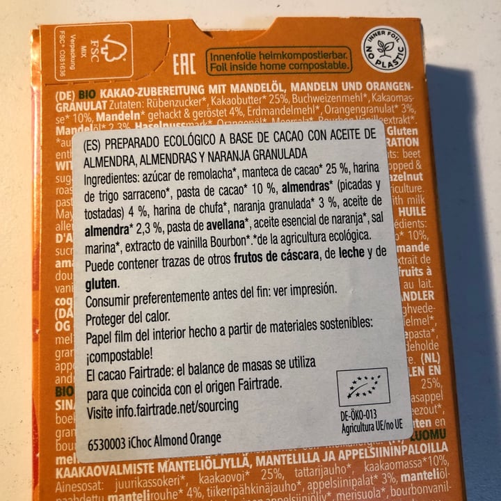 review photo of iChoc Almond Orange Vegan Chocolate shared by @camilamp on 26 Nov 2022 - review