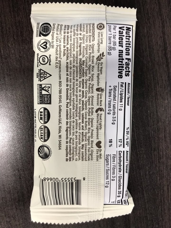 review photo of GoMacro Everlasting Joy - Coconut + almond butter + chocolate chip bar shared by @k8e on 21 Oct 2019 - review
