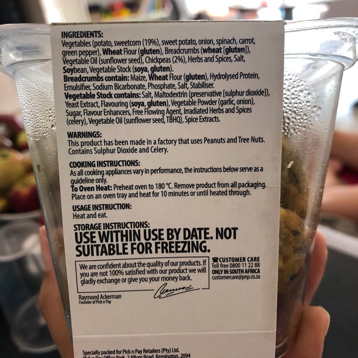 photo of Pick n Pay Corn and Chickpea bites shared by @southernveganupnorth on  09 Jan 2020 - review