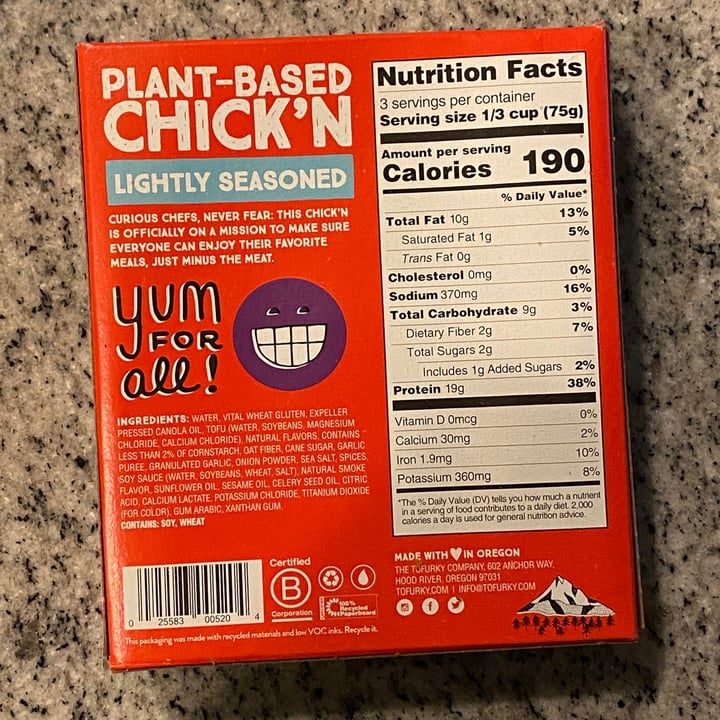 photo of Tofurky Plant based chick’n shared by @abadgevegan on  14 Jan 2022 - review