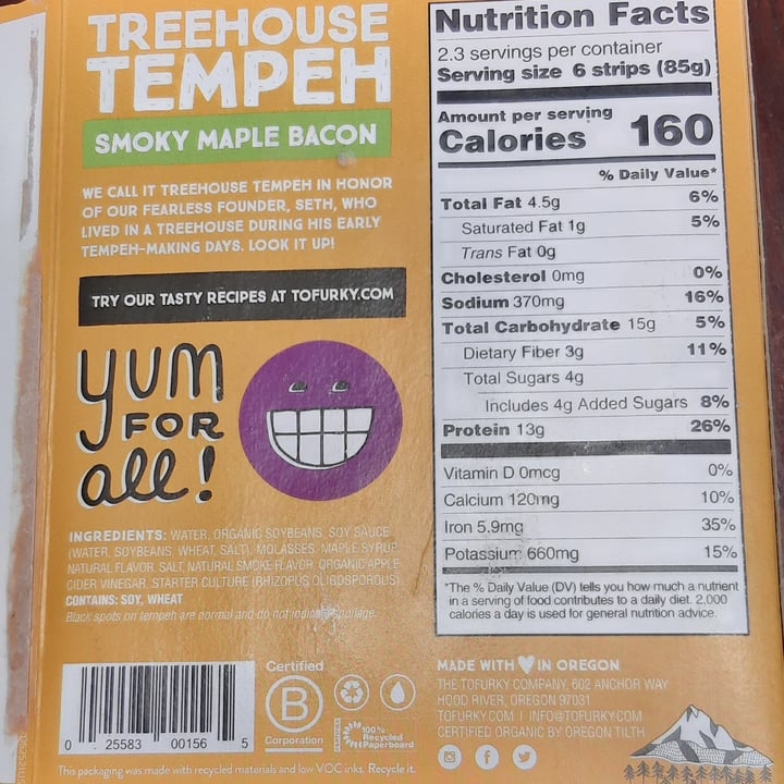 photo of Tofurky Treehouse Tempeh Smoky Maple Bacon Marinated Strips shared by @tatornmaui on  05 Nov 2022 - review