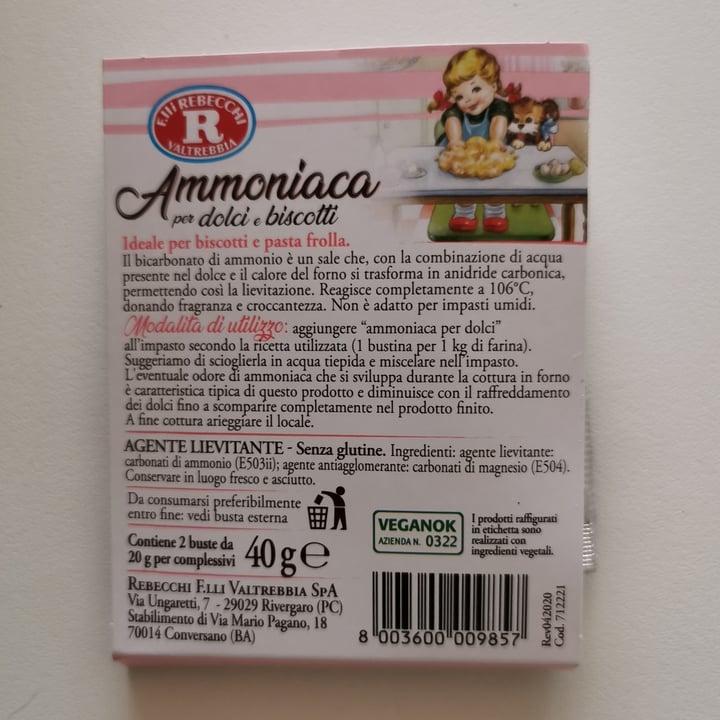 Rebecchi Mariarosa, Ammoniaca per Dolci e Biscotti 2 buste