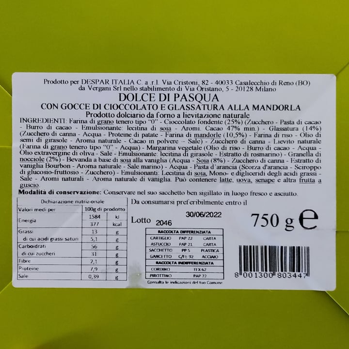 review photo of Despar Veggie Dolce Pasqua shared by @chiaradigia on 22 Apr 2022 - review