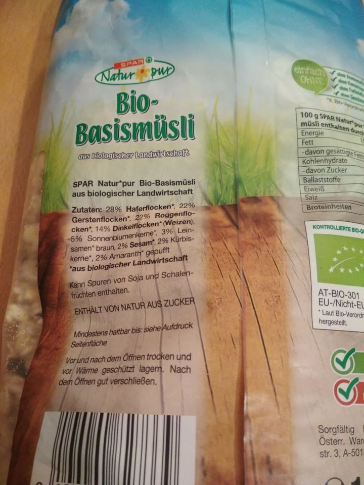 photo of Spar Natur pur Bio Basis Müsli shared by @apalaciosr on  21 Mar 2020 - review