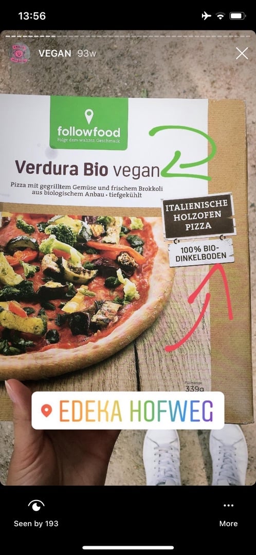 review photo of Followfood Verdura Vegan Pizza shared by @paulalilli on 26 Mar 2020 - review